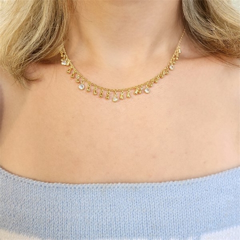 Choker Gotinhas e Zircônia Penduricalhos Banhado