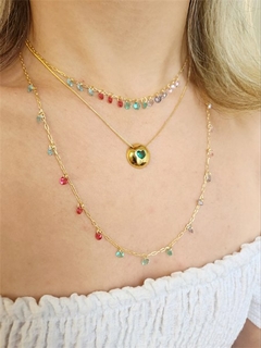 Choker Cristais Penduricalhos Cores Banhado a Ouro - comprar online