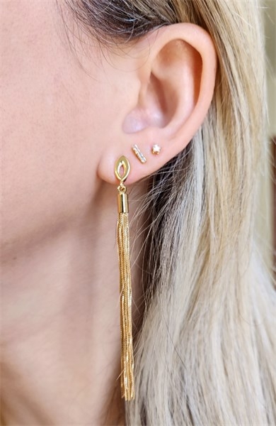 Brinco Franja Veneziana Longo Banhado a Ouro