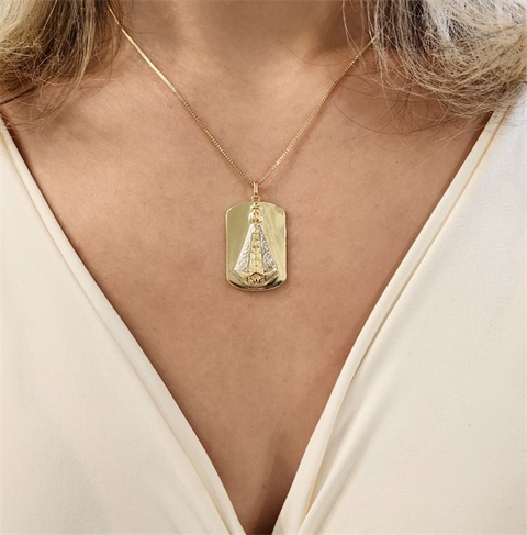 Pingente Placa Nossa Senhora Aparecida Banhado