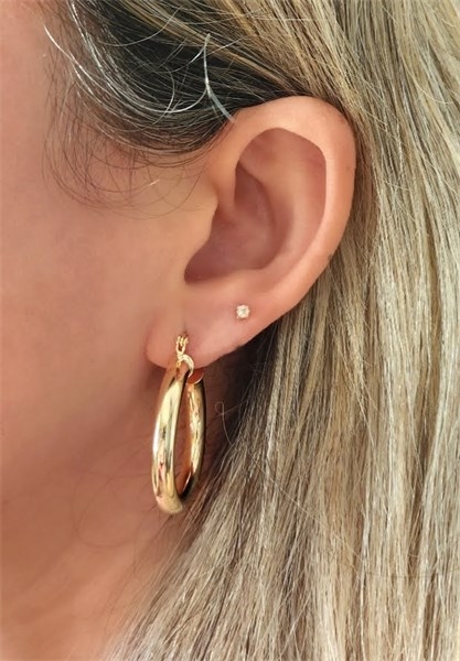 Argola Tubo Mari M Fecho Italiano Banhada a Ouro