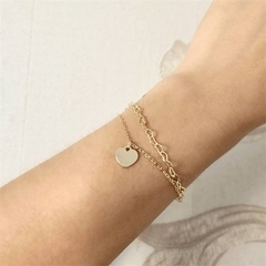 Pulseira Dupla Pingente Coração Banhado a Ouro