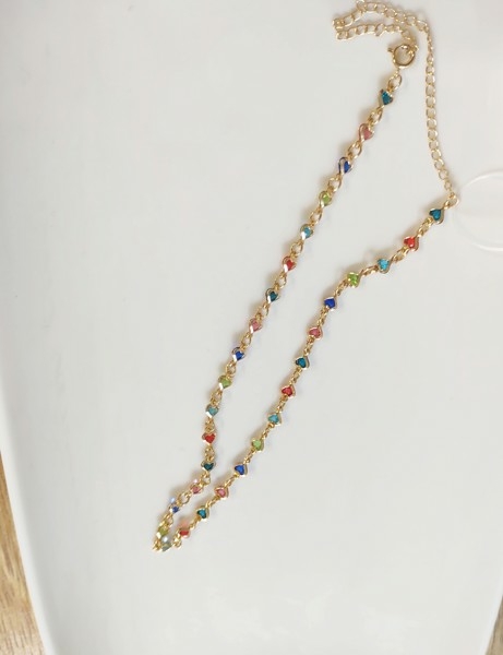Choker Corações Coloridos Banhado a Ouro