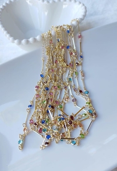 Choker Palitinhos e Zircônias Color Banhada a Ouro