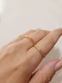 Anel Aparador Corrente Zircônias Banhado - loja online