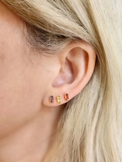 Brinco Pedra Princesa Colorido Banhado a Ouro