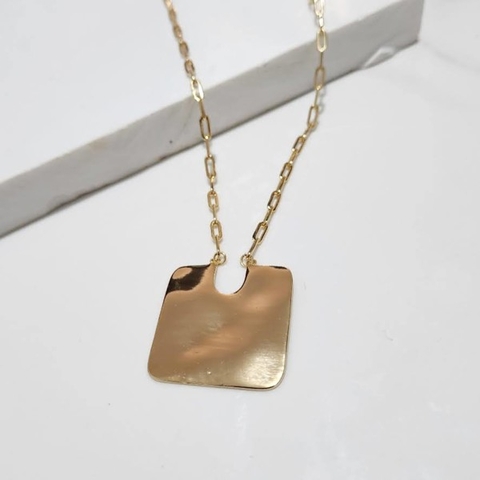 Colar Pingente Orgânico Geométrico Quadrado Aurea