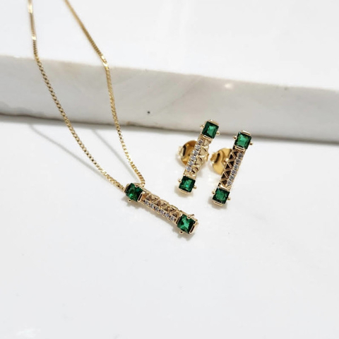 Brinco Palito Cravejado Isabel Aurea Banhado a Ouro