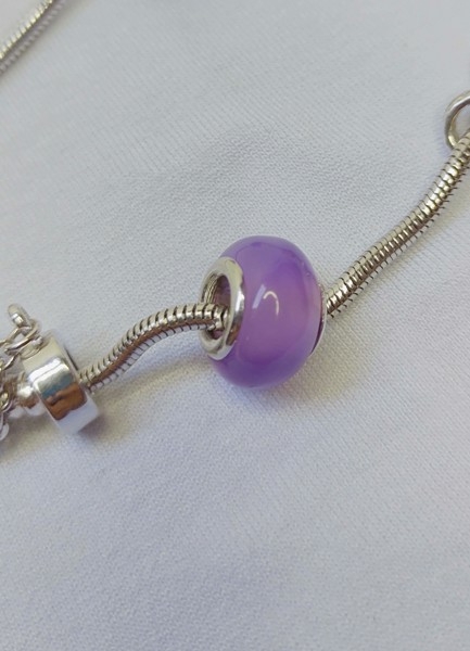 Berloque Murano Sintético Roxo Ródio Branco