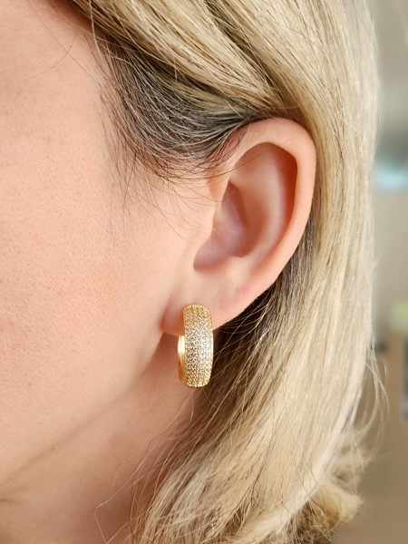 Argola Cravejada Luxo Banhada Ouro