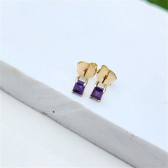 Brinco Pedra Colorida Retangular Cherry Banhado a Ouro - comprar online