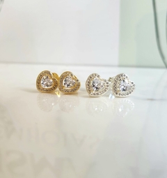 Brinco Coração Cravejado Charm Banhado