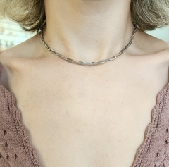 Choker Elos Quadrados Banhada a Ródio - comprar online