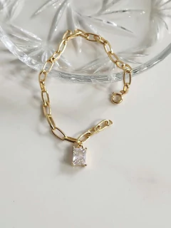 Pulseira Elos Pedra Cristal Vertigem Banhado a Ouro