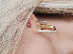 Argola Quadrada Cravejada Vertigem Charm Banhada a Ouro - Alisma Semijoias