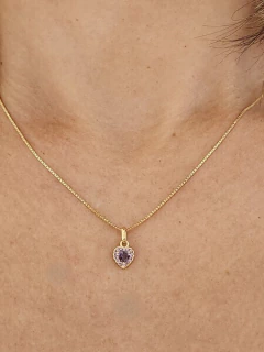 Colar Mini Coração Lavanda Vertigem Charm Banhado - Alisma Semijoias