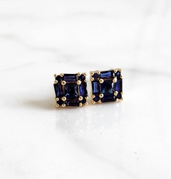 Brinco Quadrado Azul Vertigem Charm Banhado a Ouro