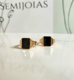 Anel Retangulo Negro Vertigem Banhado a Ouro - comprar online