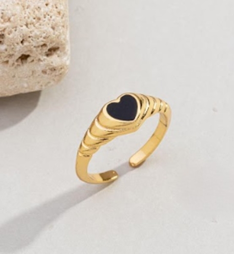 Anel Coração Negro Vertigem Banhado a Ouro