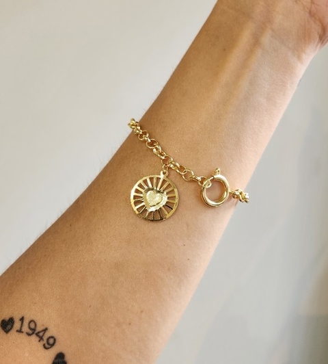 Pulseira Medalha Coração Vertigem Banhado a Ouro