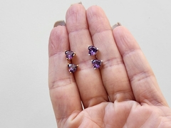 Brinco Coração Pedra Lavanda Banhado a Ouro