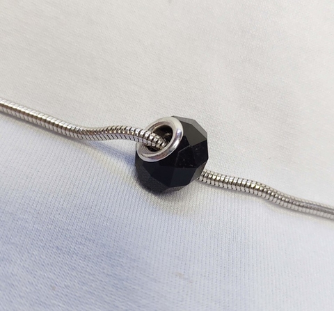 Berloque Murano Preto Sintético Banhado a Ródio