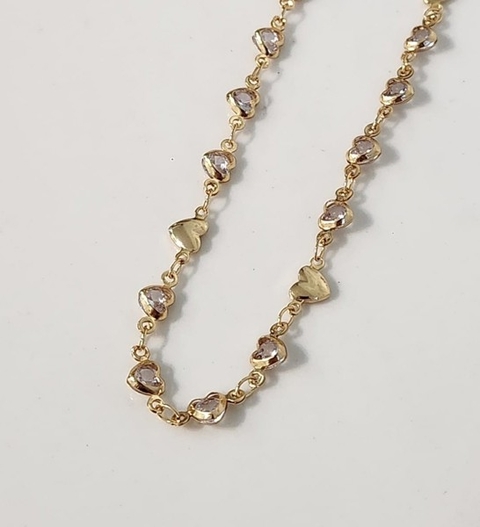 Choker Corações Zircônias Charm Banhado a Ouro