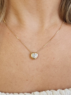 Colar Coração Cristal Banhado a Ouro