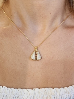 Colar Nossa Senhora Dupla Face Cravejado Banhado a Ouro - comprar online