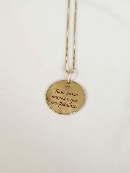 Colar Medalha Tudo Posso Banhado a Ouro