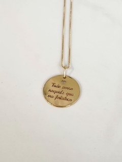 Colar Medalha Tudo Posso Banhado a Ouro