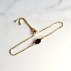Pulseira Regulável Zircônia Negra Oval Banhada a Ouro