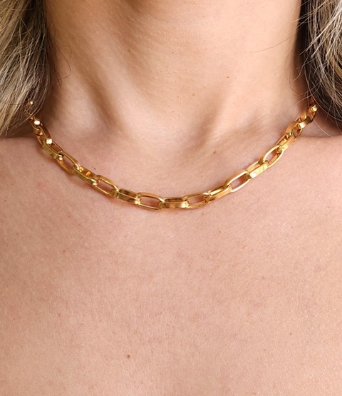 Choker Elos Ovais Fecho Canhão Banhado a Ouro