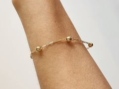 Pulseira Elos e Bolas Banhada a Ouro