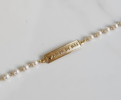 Pulseira Amor de Mãe Pérolas Banhada a Ouro