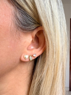 Brinco Pérola Coração P Banhado a ouro 10ml