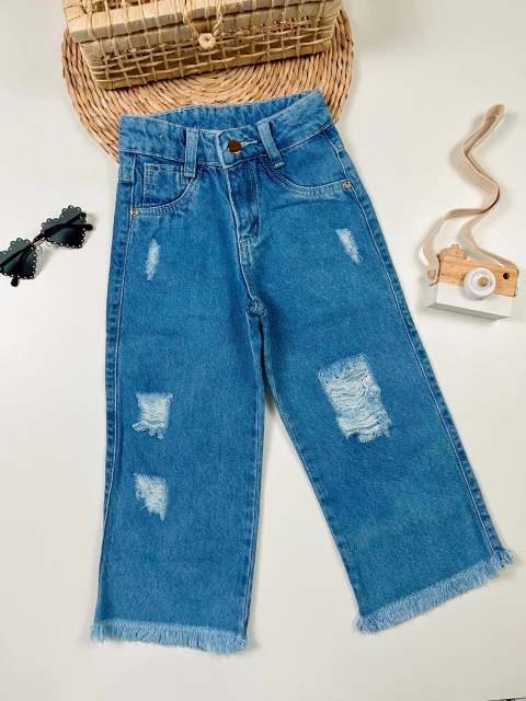 Calça Wide Leg destroyed infantil