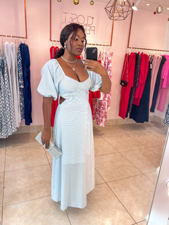 Imagem do VESTIDO TRANCOSO - Risca de giz azul
