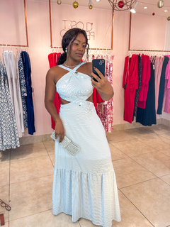 Imagem do VESTIDO CLARICE - Risca de giz azul