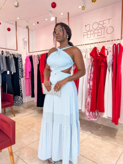 VESTIDO CLARICE - Risca de giz azul - loja online