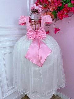 Vestido Infantil Longo Rosa Com Renda e Saia Off White na internet