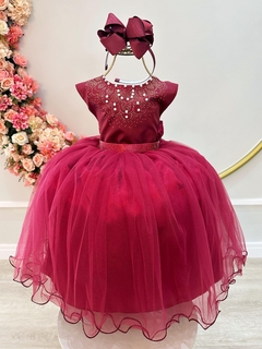 Vestido Infantil Longo Damas de Honra Marsala Pérolas