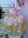 Vestido Infantil Festa Princesa Rosa Realeza Jardim das Borboletas