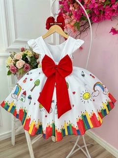 Vestido Infantil Branco Aquarela Com Cinto Pérolas Luxo - loja online