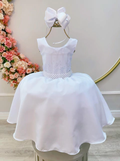 Vestido Infantil Branco para Festas Daminhas Batizados Dama de Honra Casamento