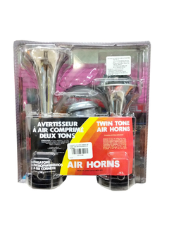 Imagen de KIT DE 2 CORNETAS BOCINA DE AIRE DOBLE TONO COMPRESOR CROMADA