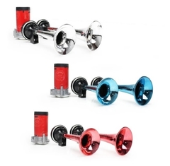 KIT DE 2 CORNETAS BOCINA DE AIRE DOBLE TONO COMPRESOR CROMADA