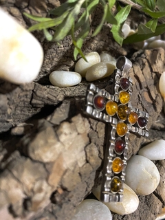Cruz en plata 925 con piedras Ambar - comprar online