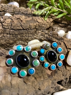 Aros clip de plata con piedra Onix Turquesa