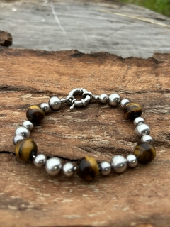 Antigua pulsera de plata y ojo de tigre